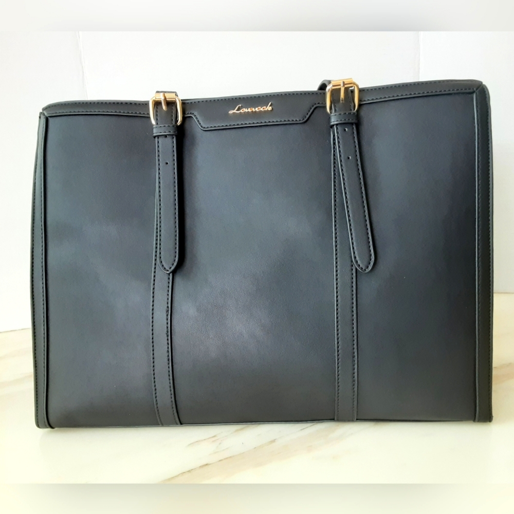 LOVEVOOK Laptop Bag Lightweight Black PU Leather Large Shoulder | Satchel Bag
